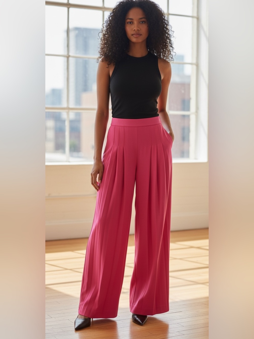 Area Stars Pleated Wide‑Leg Pants NWT | Small Hot Pink High‑Waist Statement